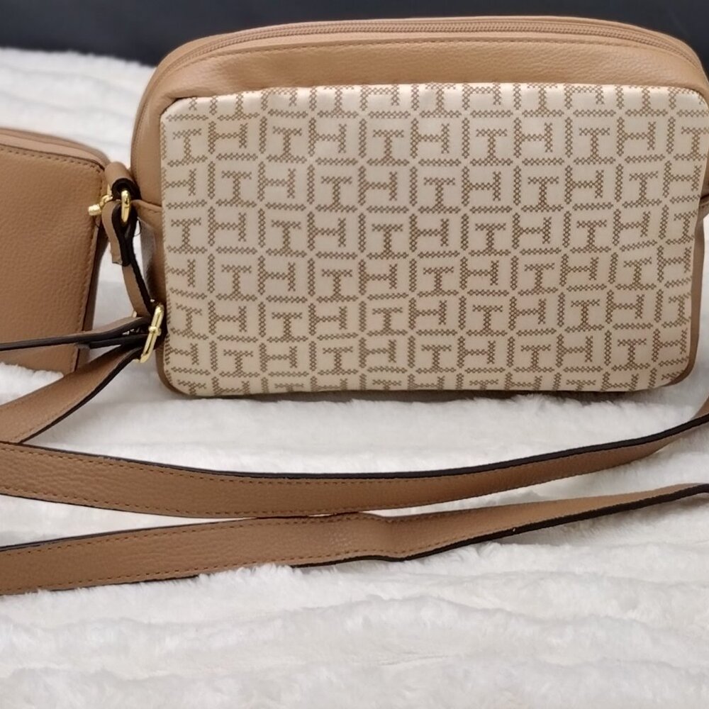 Tommy Hilfiger Women Brown Naomi II Monogram Textured Xbody Bag with Pouch - Picture 8 of 8
